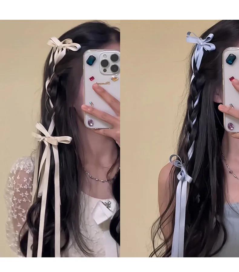 Korean Handmade Long Ballet Ribbon Women Bowknot Hair Clips for Girls Braided Tassel Barrettes Accessories Fashion Kids Hairpins