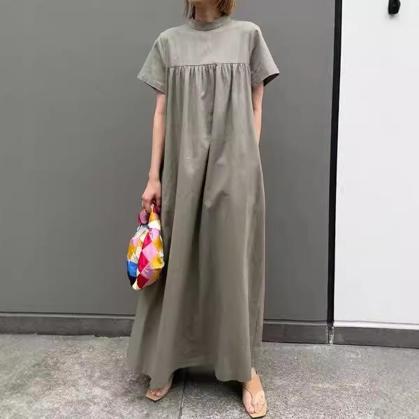 Summer dress loose and comfortable lazy style casual cotton and linen dress Lotte foreign trade women's dress