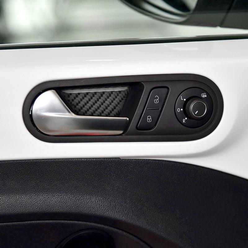 Carbon Fiber Car Windows Control Panel Door Interior Handle Bowl Cover Trim For Volkswagen Beetle Auto Inner Decoration
