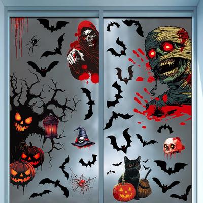 Halloween Dekorationen Horror Fledermaus Geist Statische Aufkleber Kreativ Kürbis Tod Glasaufkleber