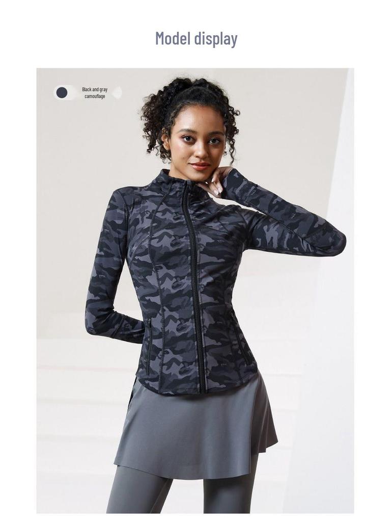 Women's Camouflage Quick-Dry Sports Jacket - Long Sleeve Stand Collar for Running & Yoga