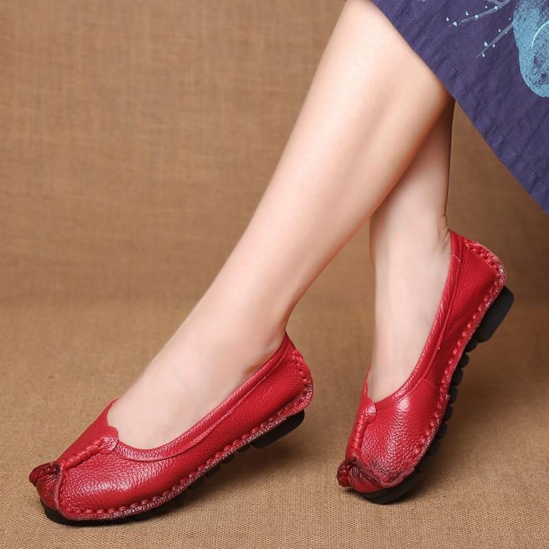

Wenyi Fan women s shoes cowhide round head pure handmade casual shoes retro flat leather single shoes women s four seasons single shoes 41