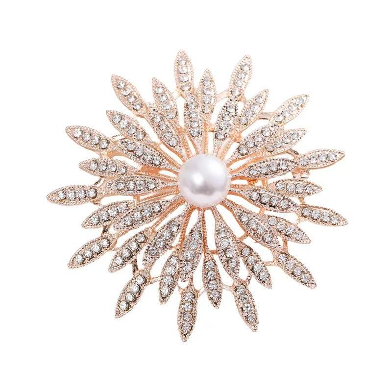 Luxury Full Diamond Camellia Brooch Women'S High-End Brooch Anti-Light Collar Pin Temperament Suit Pin Accessories