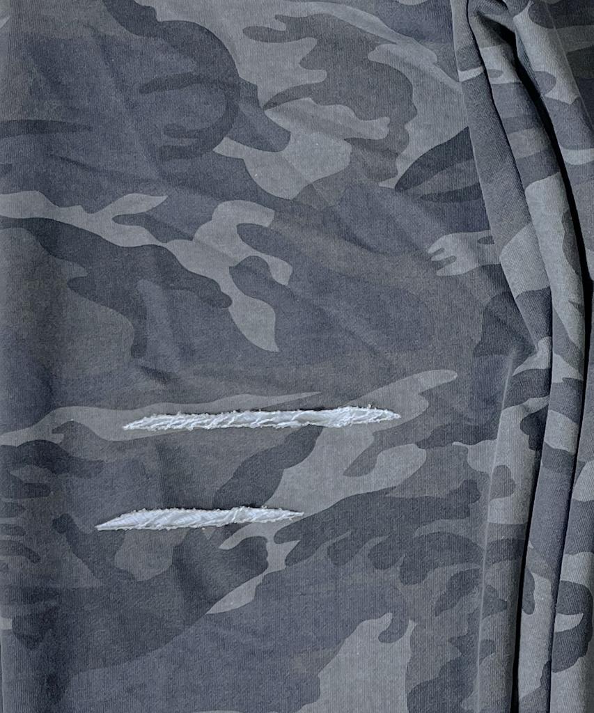 SK8ER ROCK Cut Off Camouflage Sweat Wide Pants ((Gray))