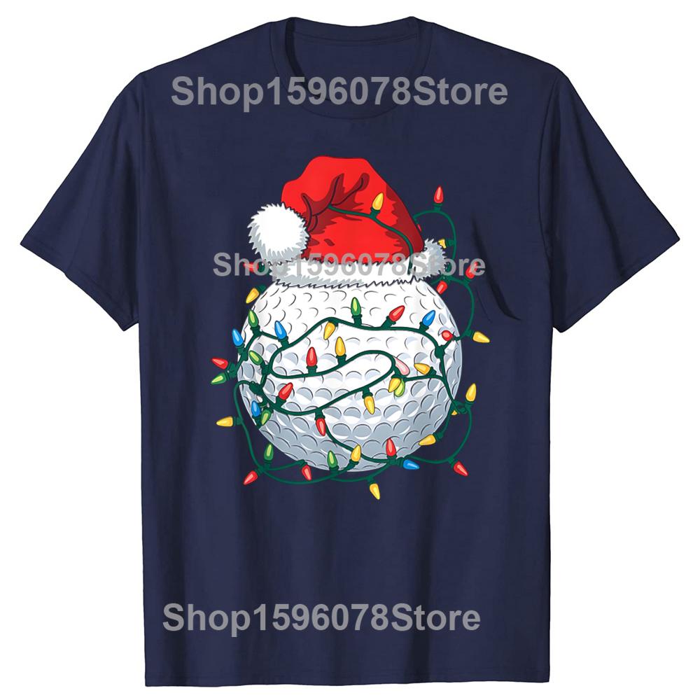 Pallina da Golf Cappello di Babbo Natale Golf di Natale Luci di Natale Magliette Cotone Umorismo Streetwear Manica Corta Unisex Girocollo Largo Abbigliamento