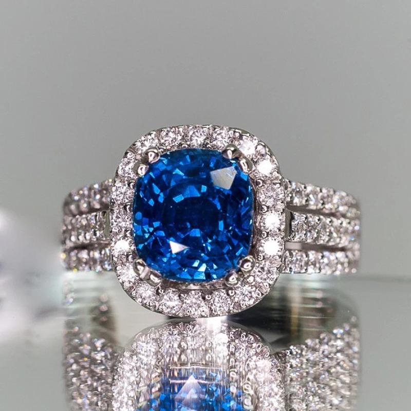 CAOSHI Fashionable Engagement Rings with Deep Blue Cubic Zirconia Women's Wedding Jewelry Daily Collocation Elegant Accessories