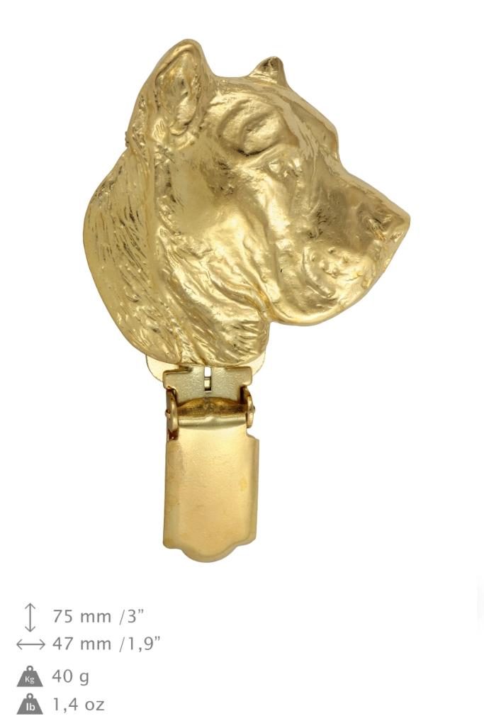 Presa Canario, Dogo Canario, Canary Mastiff – Brooch with a clip, gold-plated holder for a race number | Art-Dog