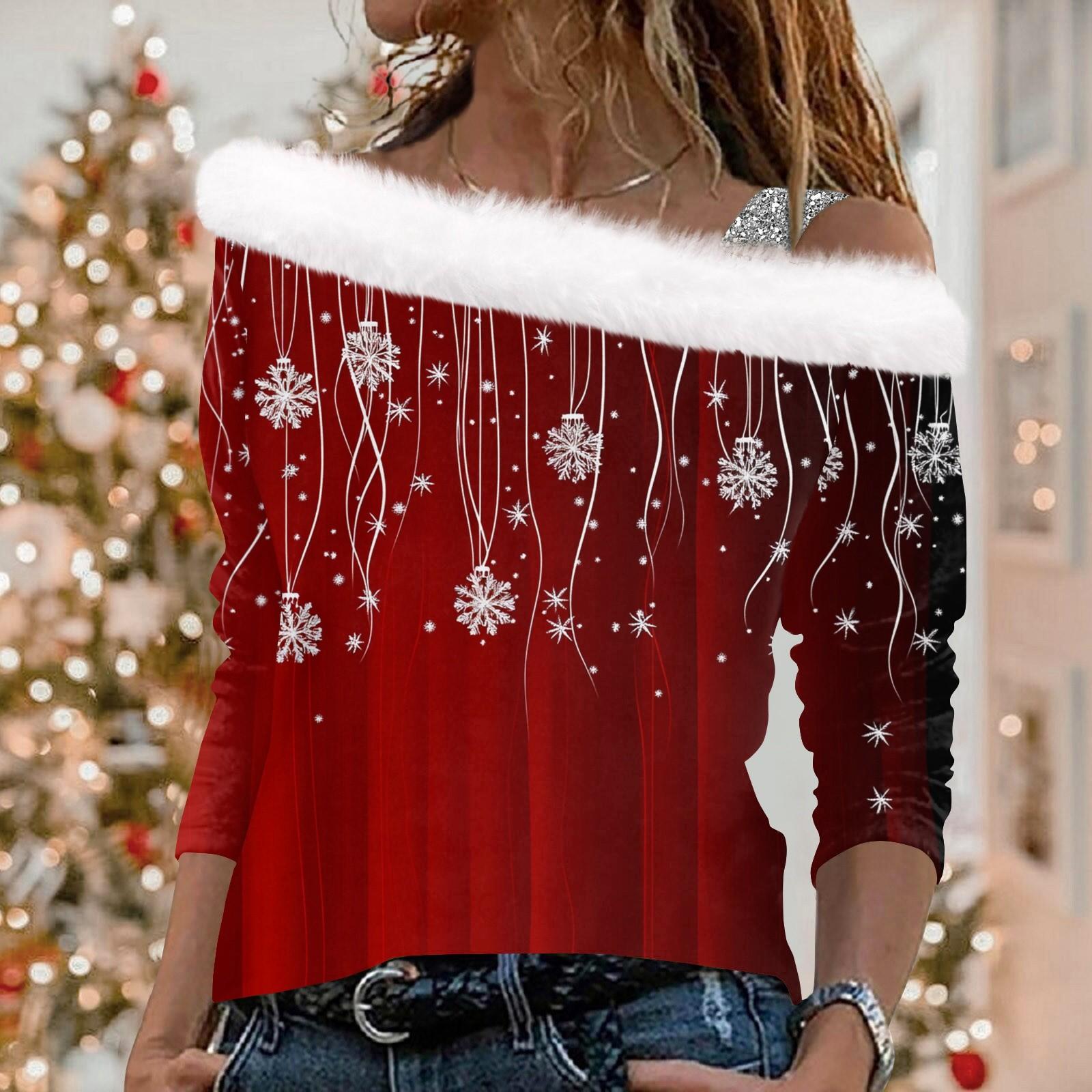 

Жіночий плюшевий пуловер з різдвяним принтом і довгими рукавами з різдвяними елементами L червоний