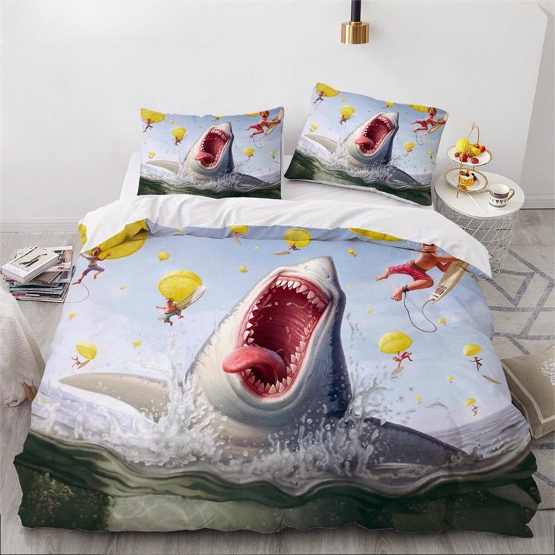 Dolphin Ocean King Queen Duvet Cover Cute 3D Sea Animal Bedding Set for Kids Teens Adults Shoal of Fish Blue 2/3pcs Quilt Cover