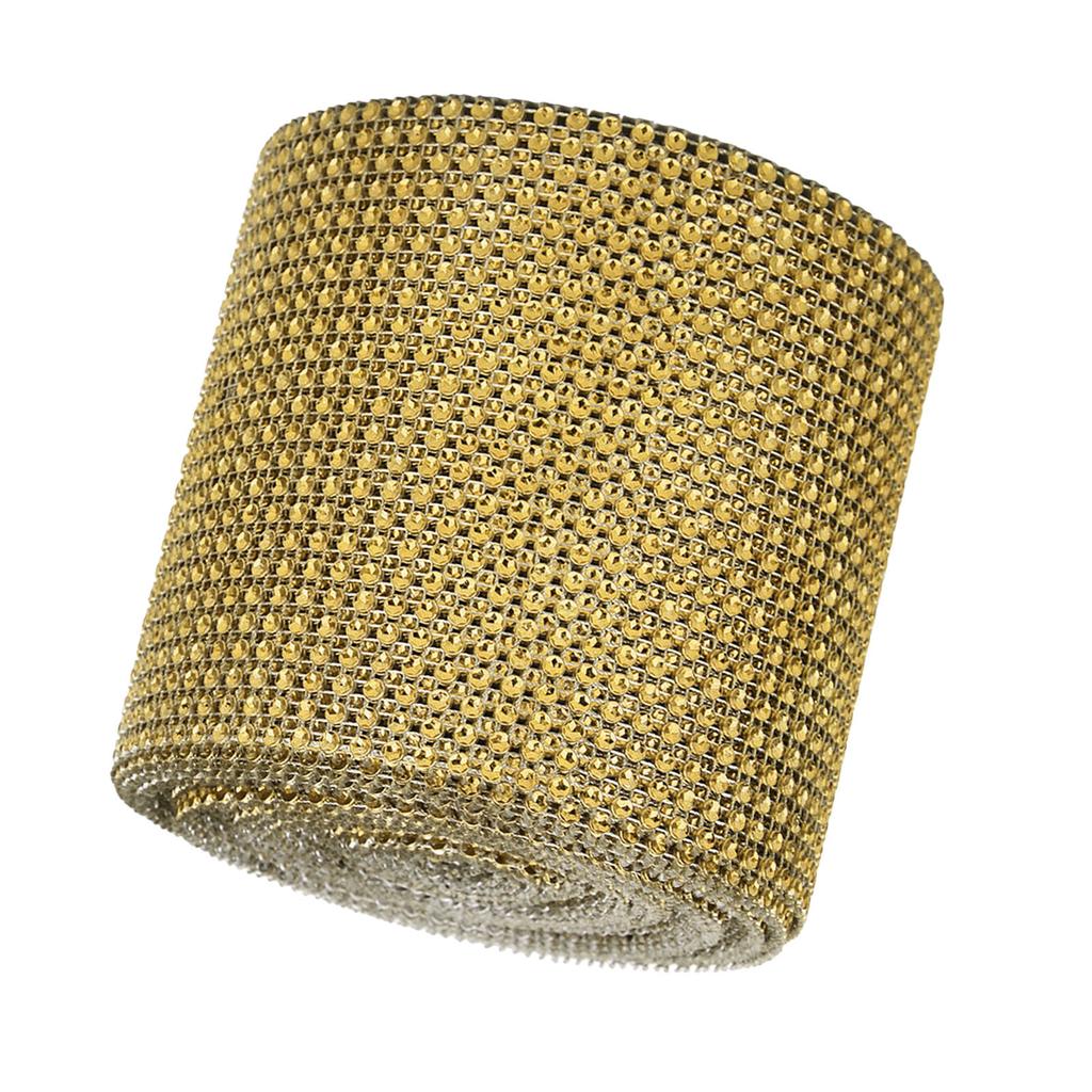 9m 24 Reihen Galvanik Kunststoff Künstliche Strass Band Mesh Hochzeit Kleidung DekorationGold