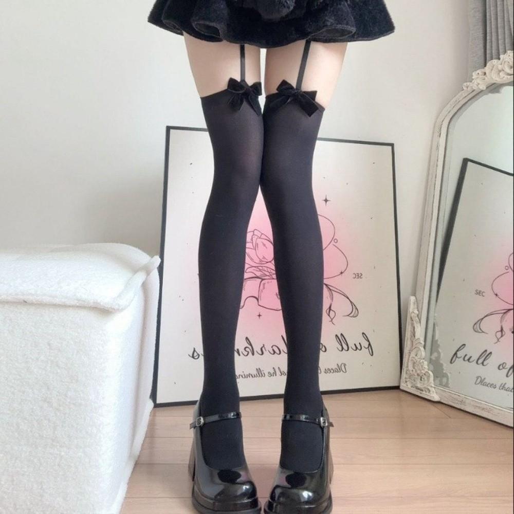 Elastic Bowknot Suspender Stockings Lolita Style Over Knee Long Socks Thigh High Stockings  Women