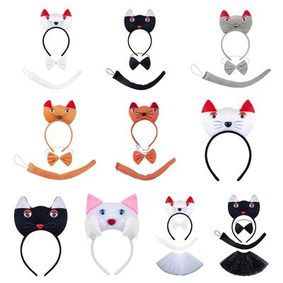 Cats Costume Set Ears Tail Bowite Tutus Skirt Animal Fancy Costume Kit Accessories for Kids Girls Halloween Cosplays Props