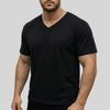 Men V Neck Short Sleeve T Shirt Slim Fit Solid Color Casual Basic Top