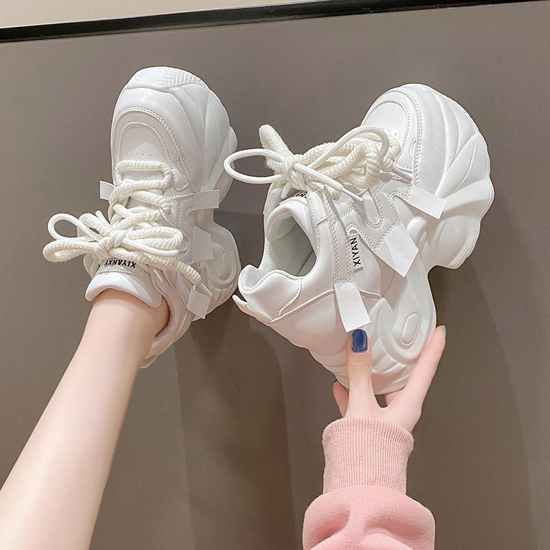 Fashion 10.5CM Women Casual Leather Sneaker Autumn Lace up High Platform Shoes Thick Sole Sport Dad Shoes Woman Sneakers Chaussure Femme