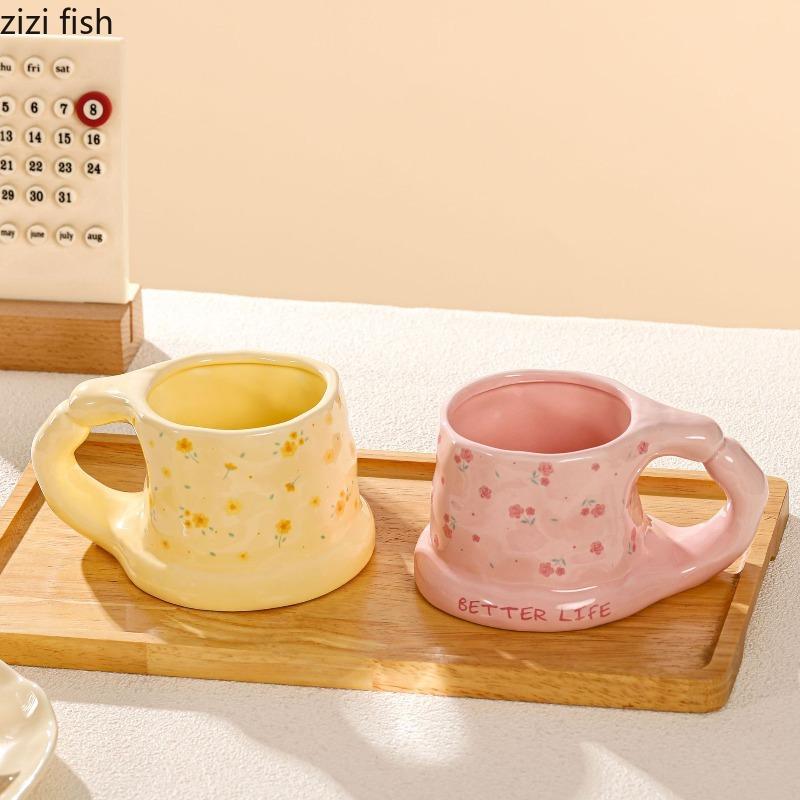 Hand Held Ceramic Coffee Cup Girl's Water Cups Large Capacity Mug Breakfast Cup Milk Mug Afternoon Tea Cups Juice Mugs Tea Mugs