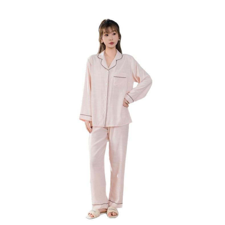 Mao Ma Sha Damen Pyjama-Set, Langarm, Lange Hose, Strickjacke, Große Größen, Revers-Design, Für Zuhause oder Draußen, Frühling/Herbst.