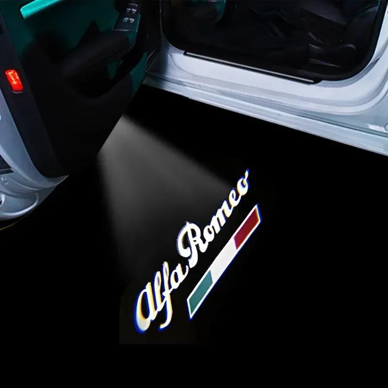 3D 2Pcs For Alfa Romeo 159 Giulia Giulietta Mito Stelvio Brera Spider LED Car Door Logo Lights Projector Laser Ghost Shadow Lamp zl6