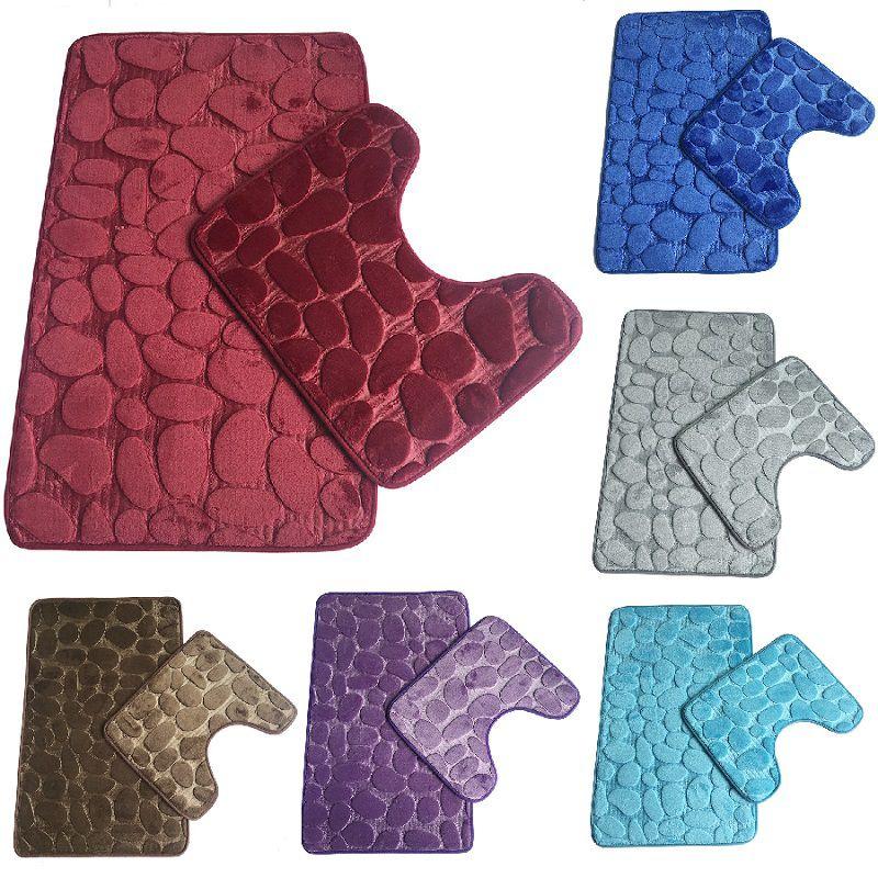 Colorful Pebbles Bath Mat And Pedestal Memory Foam Set Cozy Non-slip Bathroom Essentials