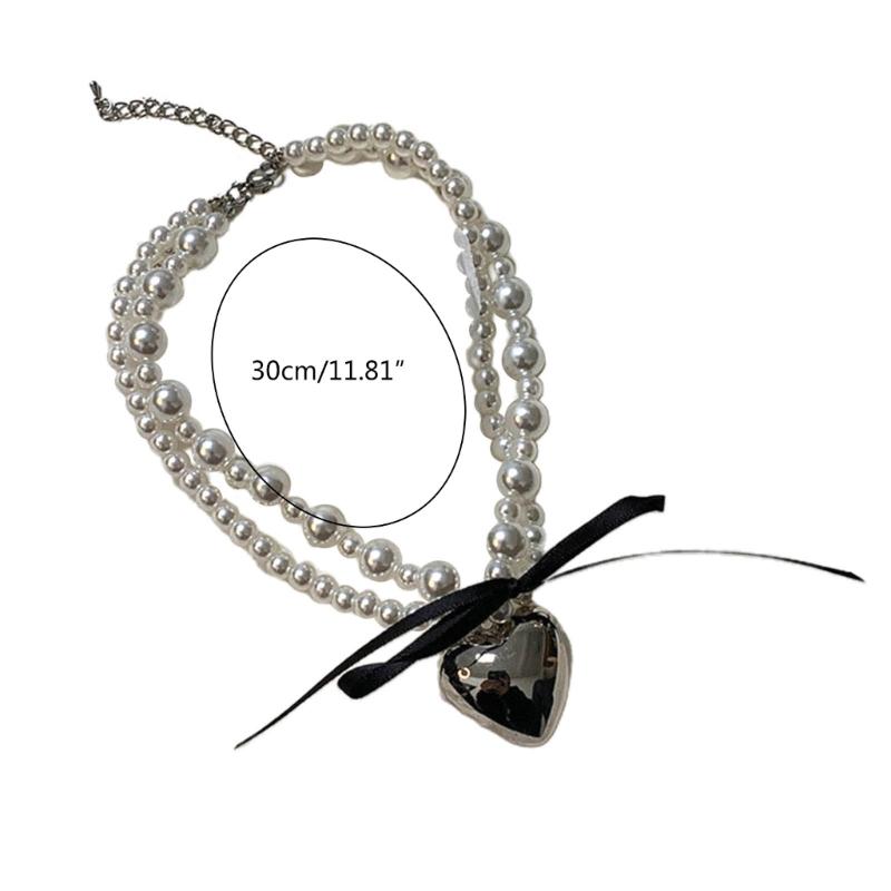 Heart Imitation Pearl Necklace Ladies Niche Designs Clavicle Chain Necklace Harajuku Campus Style Simple Jewelry