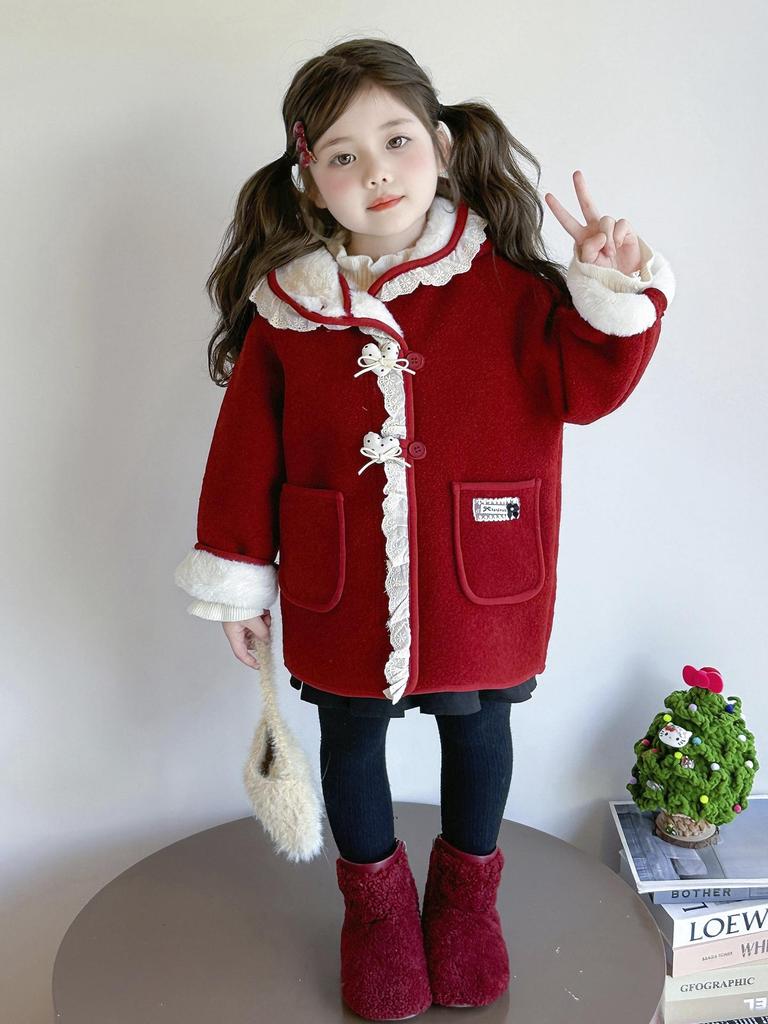 2025 Girls' Fleece Hooded Winter Woolen Coat - Fashionable & Stylish