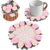 Handgehäkeltes Untersetzer-Set mit Mini-Korb – Boho-Blumenmuster für Couchtisch, Hochzeitsgeschenk, Einweihungsgeschenk, Geburtstagsgeschenk, Vintage-Rosendesign (Rosa)
