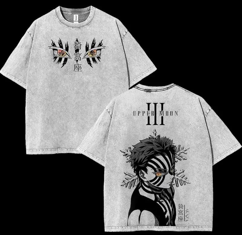 Anime Demon Slayer Retro Double Sided Washed Mens Super Large Tshirt SpringSummer New Style Suitable for Both Men and Women
