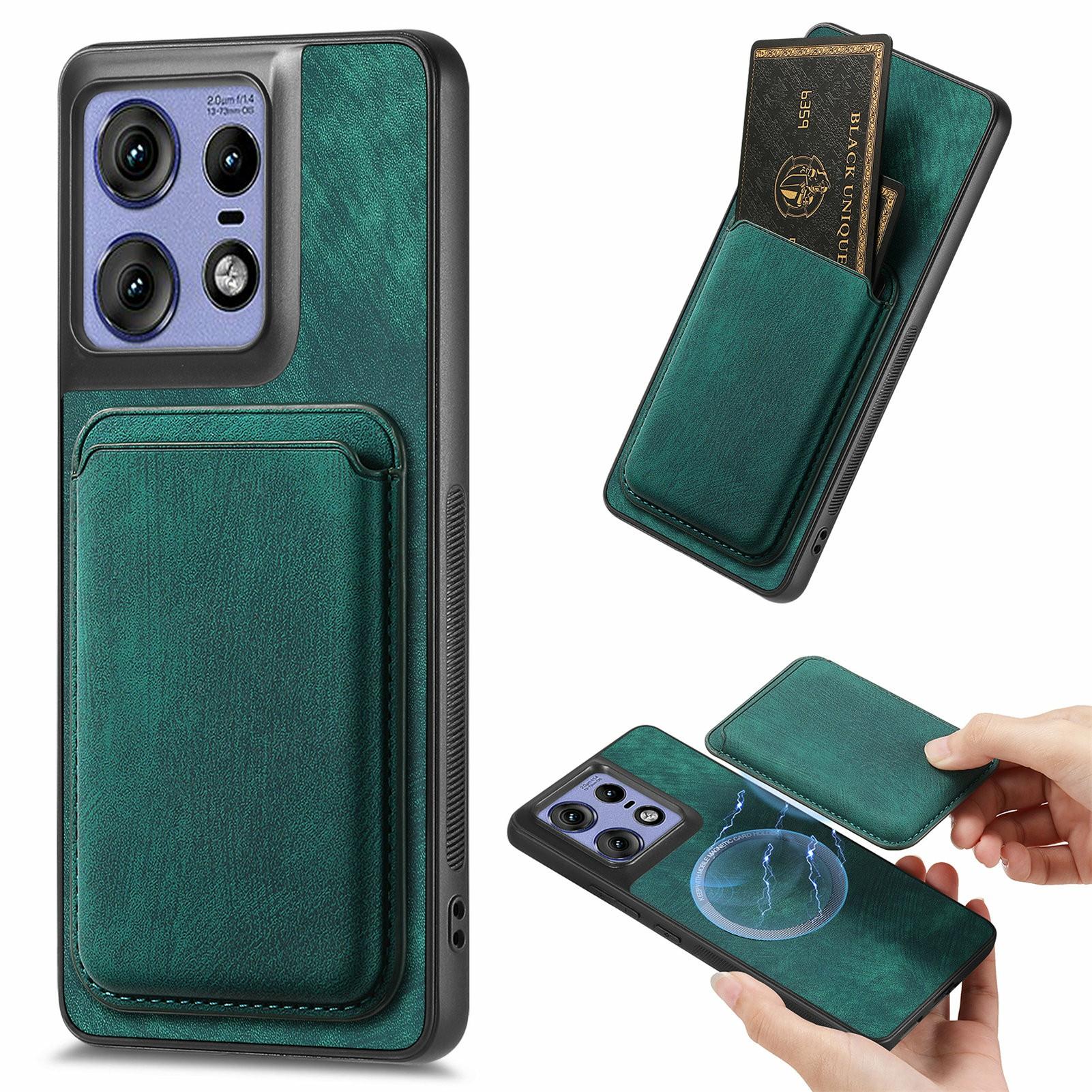 

Чехол для Motorola Edge 50 Pro 5G, совместимый с MagSafe, кожаная задняя крышка со съемным держателем для карт Green