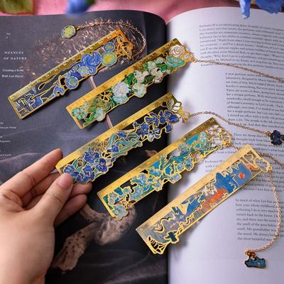 Alloy Metal Bookmark Oil Painting Style Book Clip Retro Floral Painting Ruler  Student