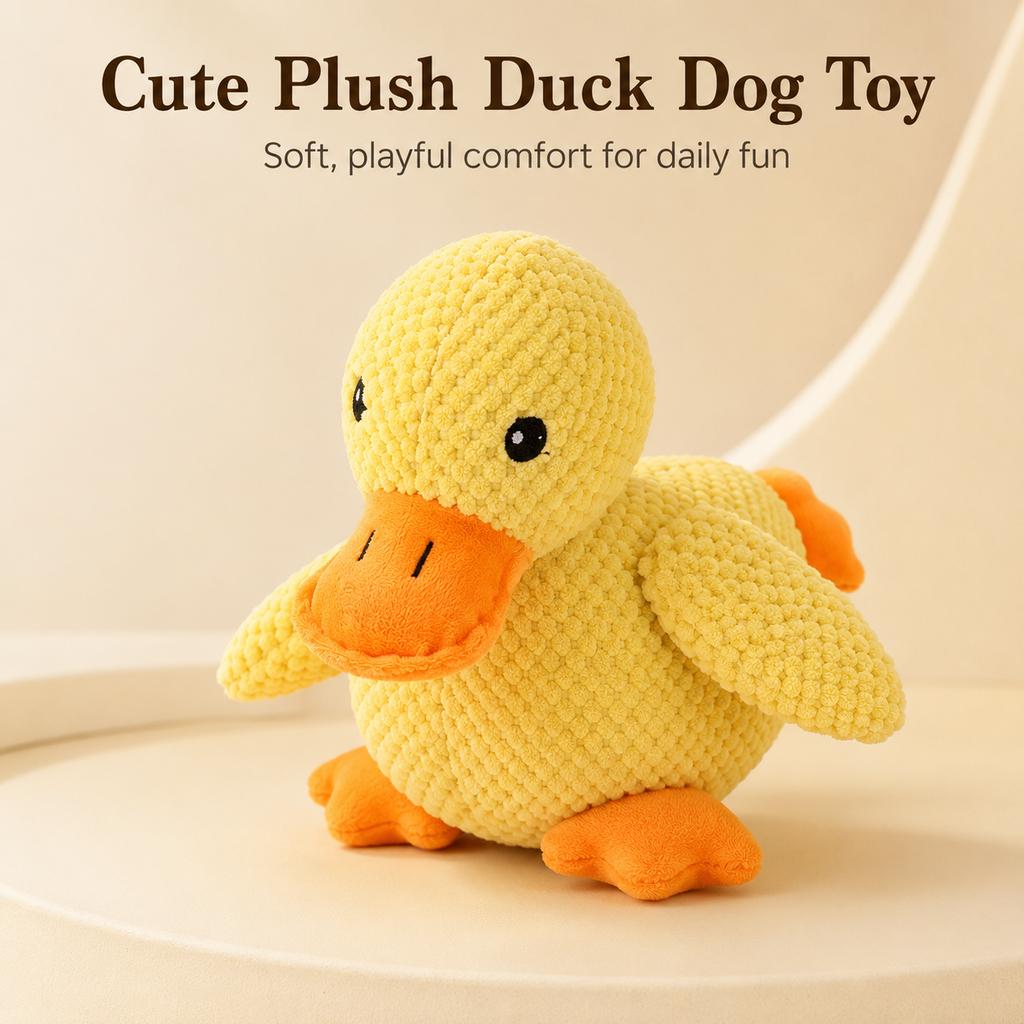 Yellow Plush Duck Dog Toy Squeaky Chew Toy Soft Chenille Pet Interactive Puppy Training Bite Toy For Small Medium Dogs