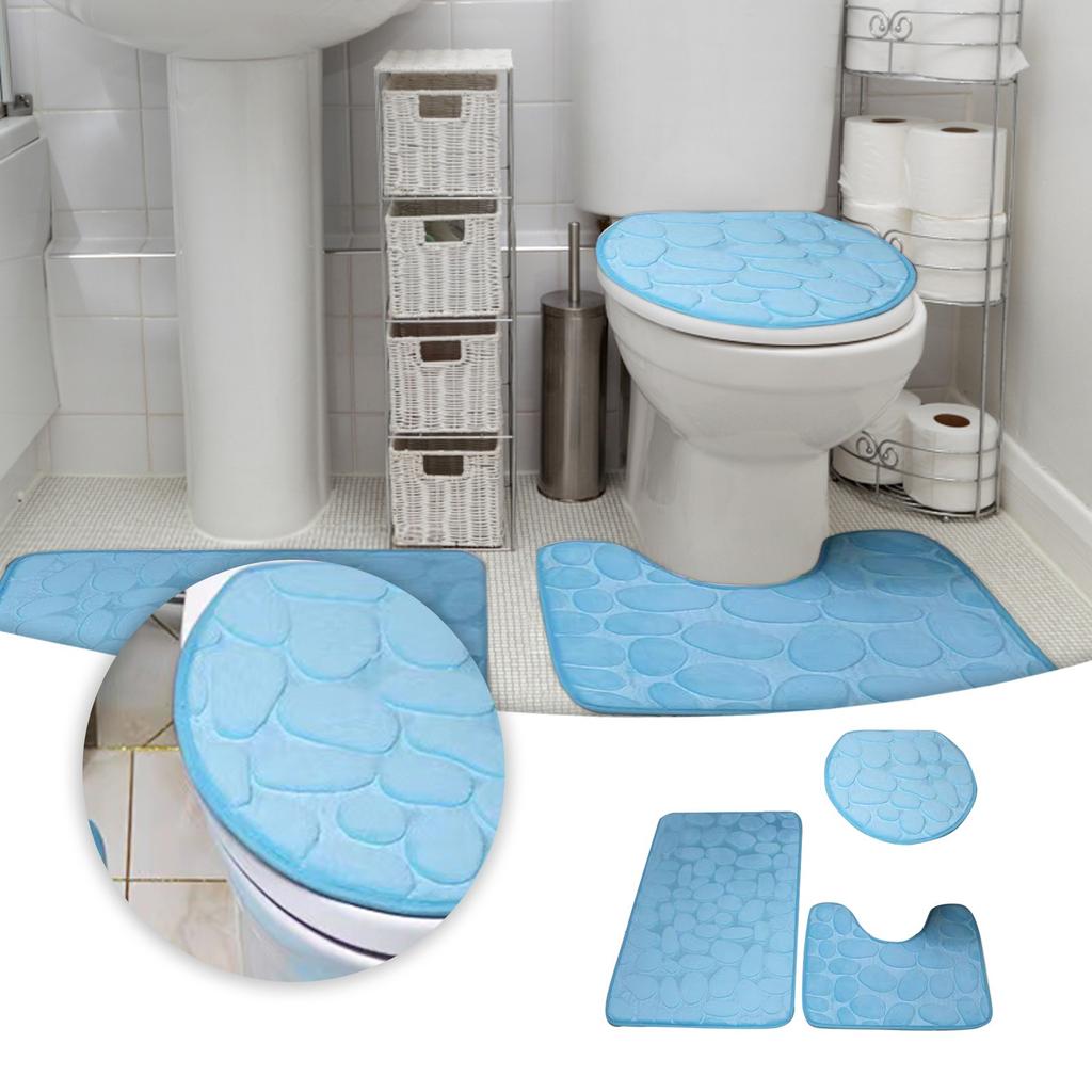 Bathroom Decorative Rug Set Of 3, Chenille Plush Large Rug, Rug And Toilet Seat Cover With Non-Slip Rubber Backing