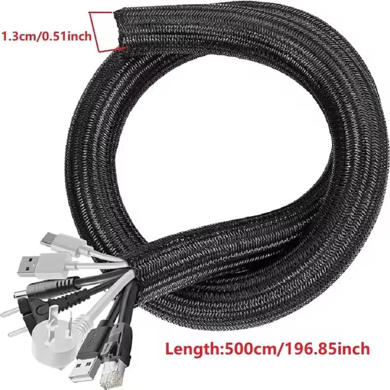 Self Closing PET Braided Cable Sleeve Expandable Auto Line Management Overlaps Flexible Loom Split Pipe Tube Wire Wrap Protect
