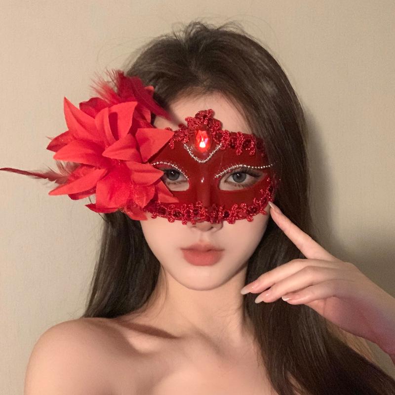 Women's Halloween Floral Half Face Mask - Colorful Masquerade Accessories for Parties