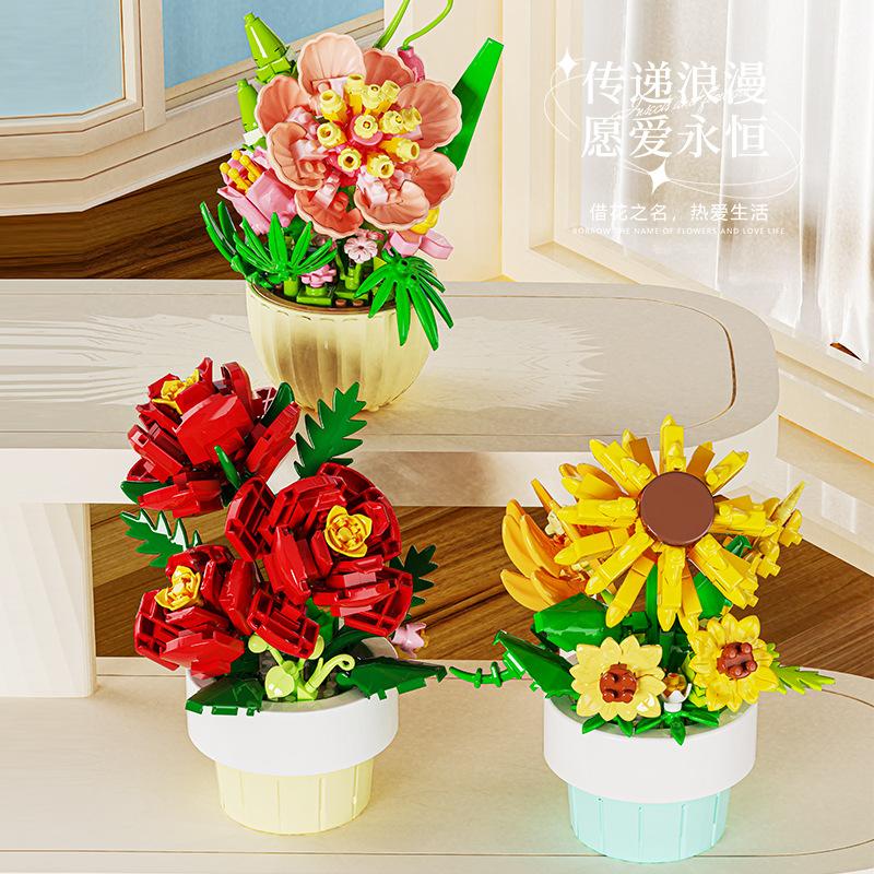 Flowers Mini Building Educational Diy Toy for Kids Party Gifts Mirco Building Blocks Set Toy for Children 6 Year Old Micro Brick
