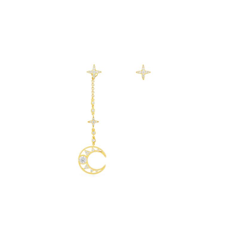 APM Monaco SOLEIL Series SOLEIL Series Fantasy Star and Moon Asymmetry Elegant and Exquisite 925 Silver Stud Earrings Women s Style AE12342OXY