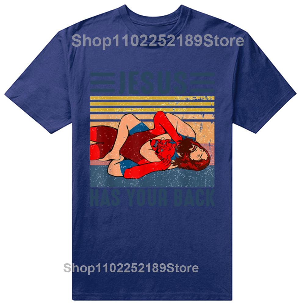 Men Clothing Jesus Has Your Back Jiu Jitsu Vintage Christian Short-sleeve Tops Male Kawaii Clothing Oversized T Shirt Hombre
