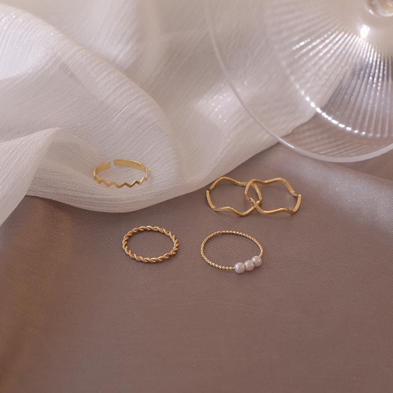 5Pcs Adjustable Open Rings With Irregular Cute Pearl Designs For Women Gift