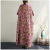 DIMANAF 2024 Plus Size Summer Women Beach Basic Loose Style Vintage Long Bohemian Dress Floral Print Dresses