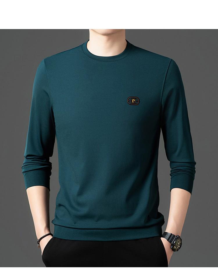 Men's Slim Fit Long-Sleeve T-Shirt, Round Neck, Solid Color, Roma Fabric, Pullover, Printed Sweatshirt