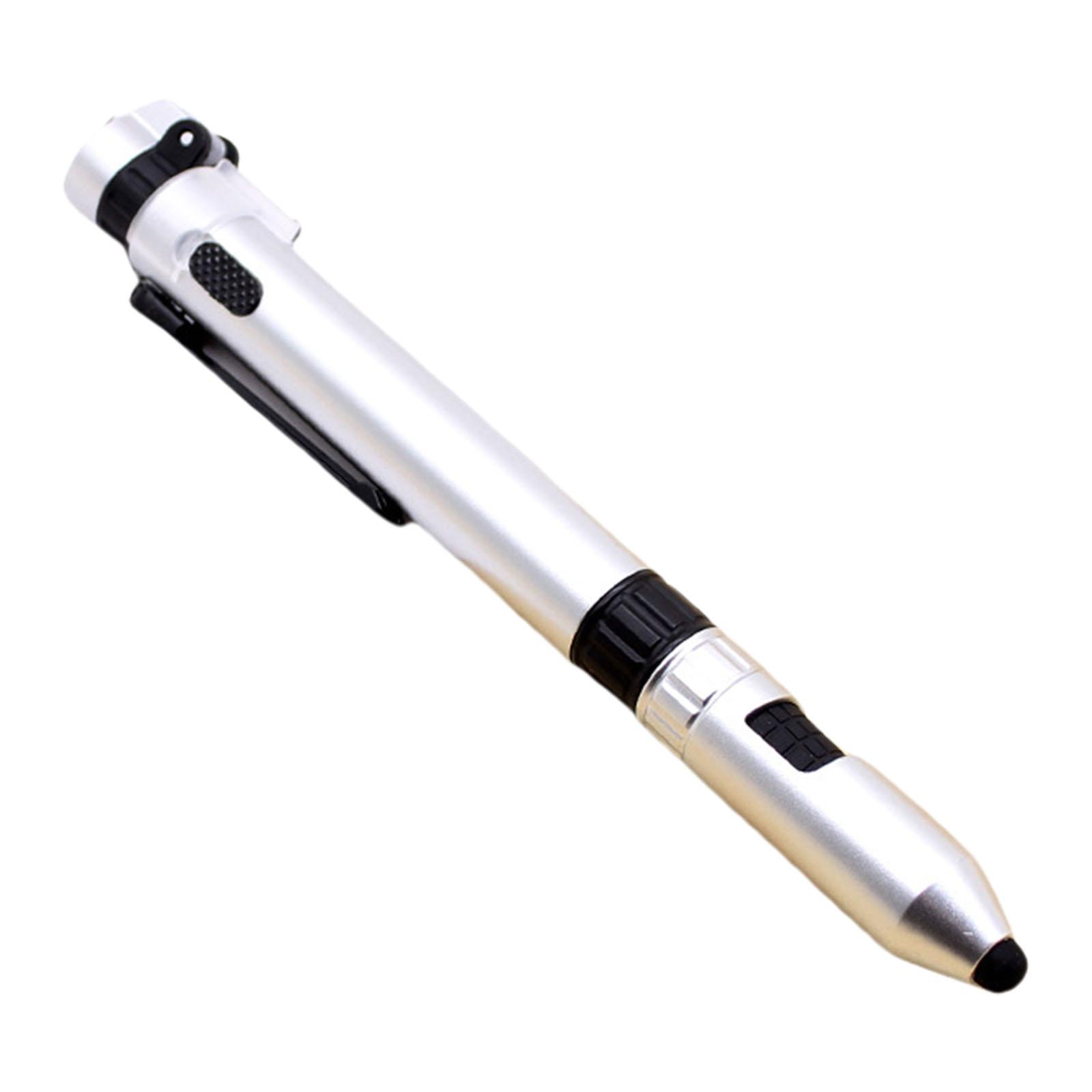 

Многофункциональная шариковая ручка 5 в 1 Ручка-мультитул с компасами Светодиодный фонарик Ручка для сенсорного экрана Отвертка и держатель для телефона серебряный