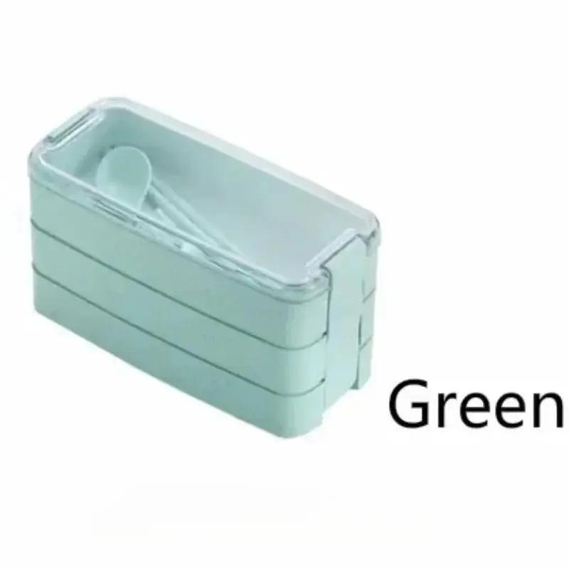 

Гигиеничный ланч-бокс в скандинавском стиле, 3-слойный бенто-бокс из пшеничной соломы, посуда для микроволновой печи, контейнер для хранения продуктов, самодостаточная еда зелёный