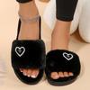 Fashion Crystal Butterfly Decor Fur Slippers for Women Cozy Flat Heels Plush Indoor Slippers Woman Open Toe Non Slip Fluffy House Shoes