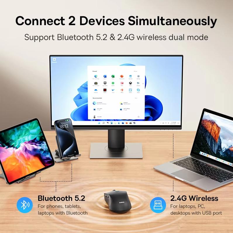 Baseus wireless Bluetooth mouse is suitable for Apple Mac, Huawei Matebook, laptop, tablet, desktop, office, silent, lightweight mouse