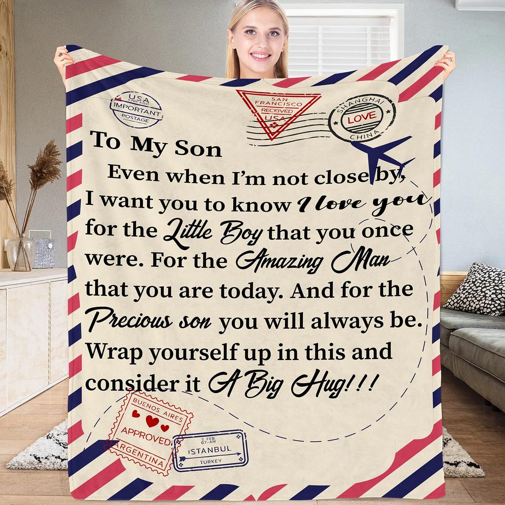 Thanksgiving Day Gift Letter Flannel Throw Blanket for Dad Mom Blanket King Queen Size for Bed Sofa Couch Super Soft Lightweight