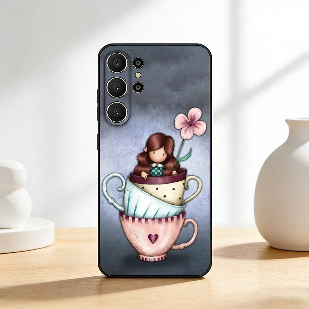 CUTE S-Santoro G-Gorjuss Series Phone Case For Samsung S26,S25,24,23,22,30,21,10,9,Ultra,Plus,Lite,FE Soft Black Case