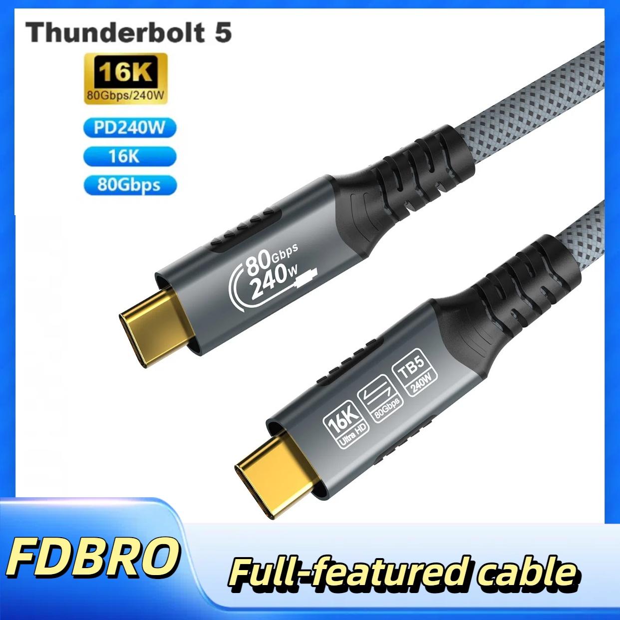 

USB4 240w Thunderbolt 5 Cable Compatible with Thunderbolt 4 Data Transfer and Charging For MacBook Pro/Air Dell or USB C Monitor 0.5M