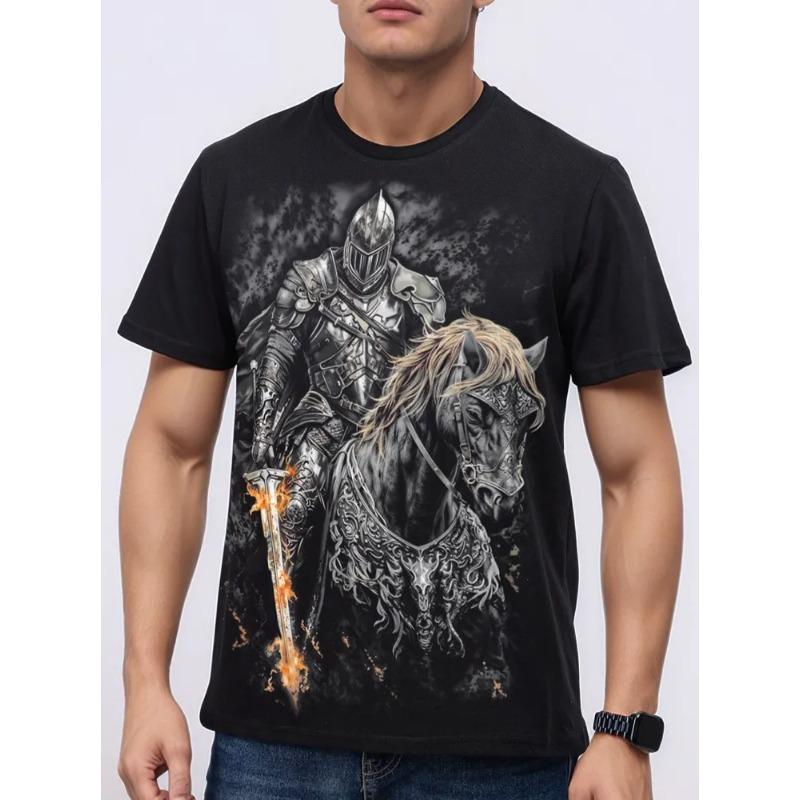 

Summer Round Neck 3D Knights Templar Print Top Fashionable Casual Short Sleeved Men s T-shirts XS