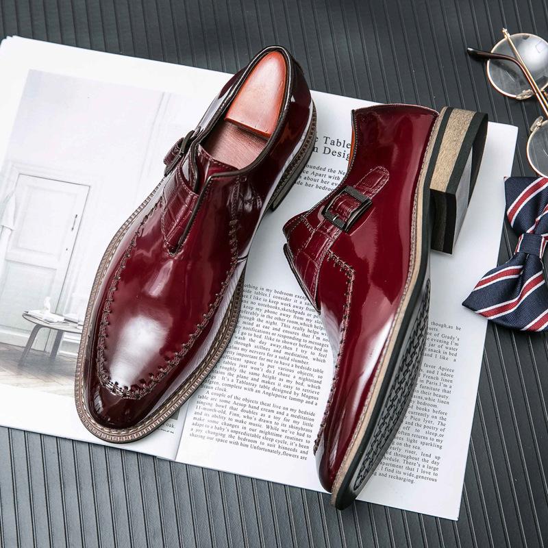 Luxury Men Patent Leather Dress Shoes Pointed Toe Platform Buckle Strap Men Business Wedding Leather Shoes Plus Size 38-46