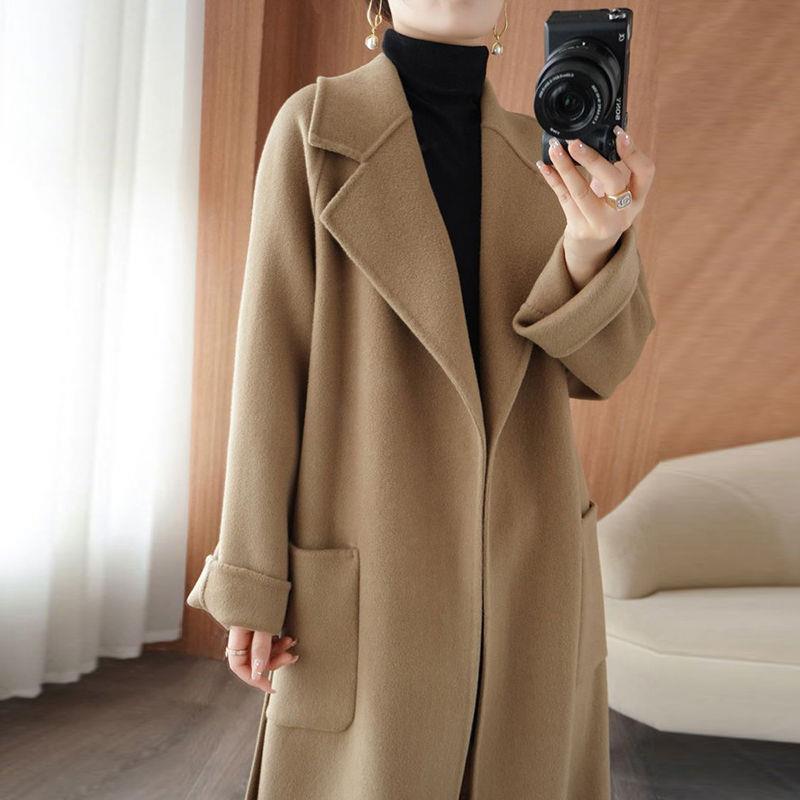 Women's Plus Size Double-Sided Wool Overcoat, Long Loose Fit (Autumn/Winter 2025)