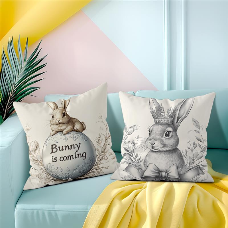 1Pc Easter Day Cushion Covers Polyester Rabbit Easter Eggs Pillow Cover For Sofa Chair Bed Car Easter Party Table Decoration