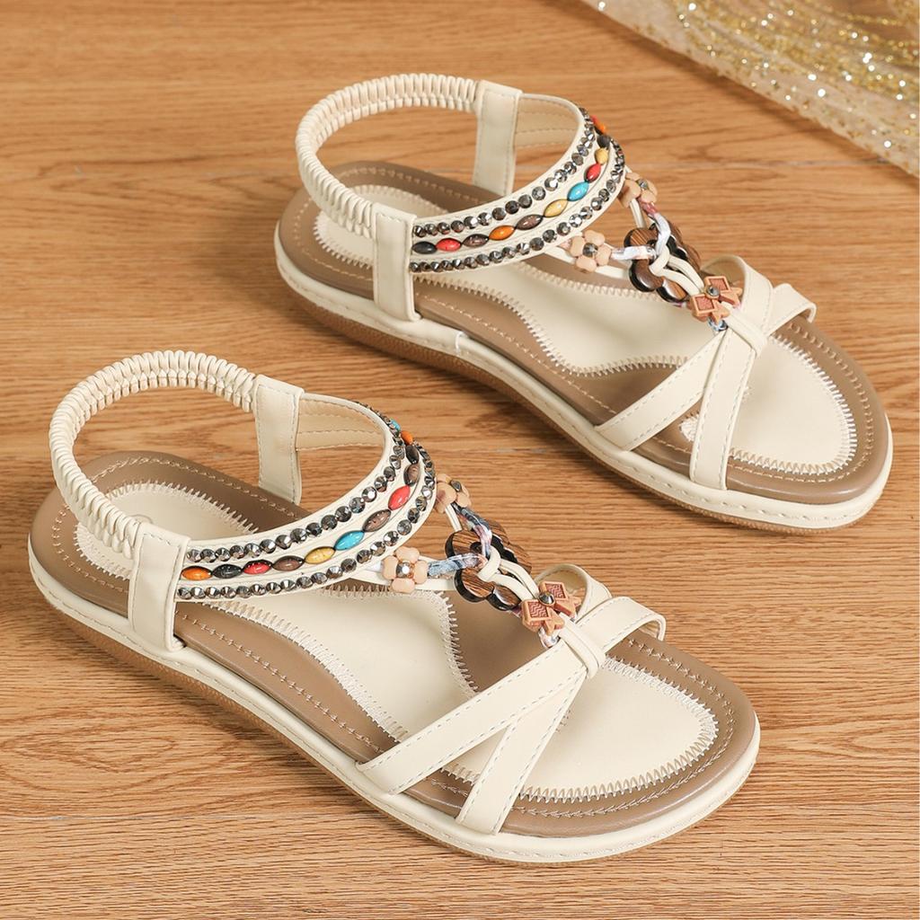 Neue Damenschuhe Böhmische Riemchensandalen Handperlenbesetzte Mode Strandschuhe Damen
